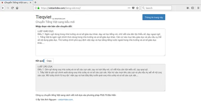 Website chuyển tiếng Việt sang kiểu viết mới dựa theo PGS TS Bùi Hiền